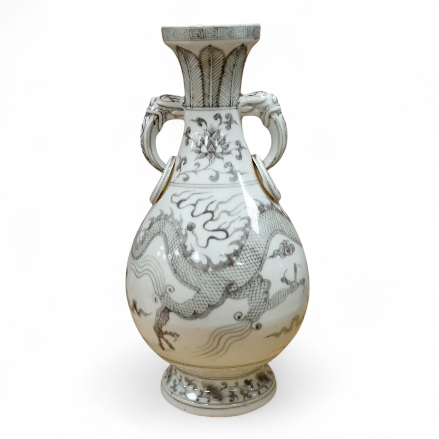 A Chinese underglaze copper red ‘dragon’ vase, 33.5cm